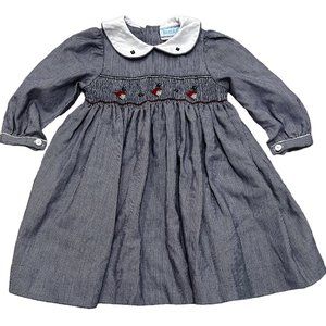 Best & Co. Smocked Black/White Girls Collared Dress Embroidered Ducks 9 Months